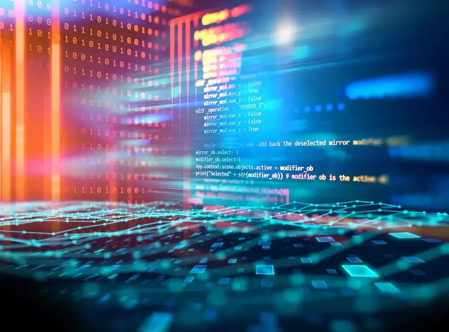 A computer screen displaying a vibrant digital background filled with abstract patterns and colors.