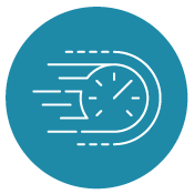 Speeding clock icon in aqua coloured circle
